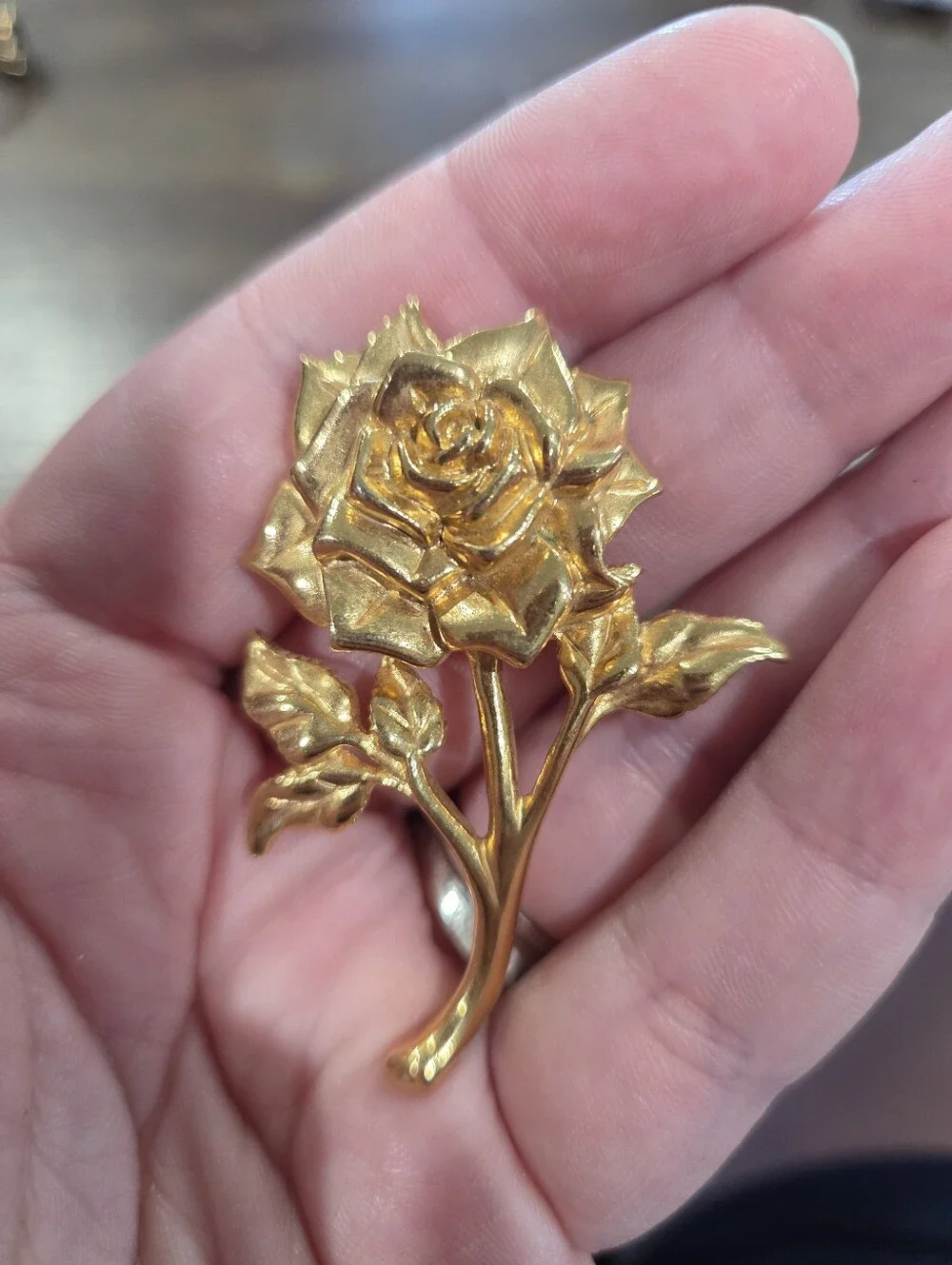 Vintage Gold Tone Rose Brooch